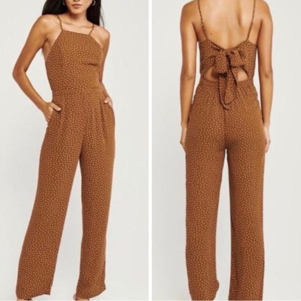Abercrombie and Fitch Carmel Brown Fawn Polka Dot Jumpsuit